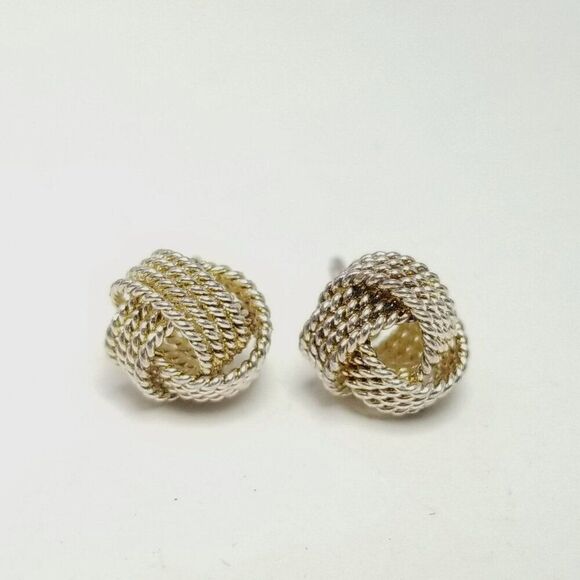 Vintage Knot Shape Stud Earrings, Silver Tone, Rope Twist, Estate Unsigned - Picture 5 of 5
